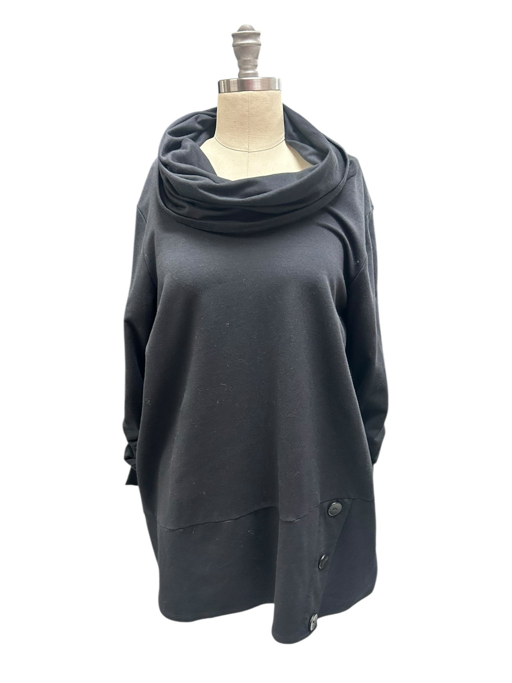 NWT CHALET COWL NECK TUNIC BLACK LONG SLEEVE WITH SIDE BUTTONS SIZE MEDIUM