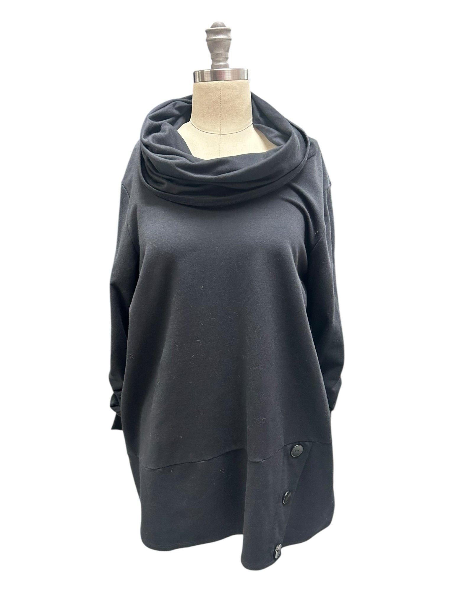NWT CHALET COWL NECK TUNIC BLACK LONG SLEEVE WITH SIDE BUTTONS SIZE MEDIUM
