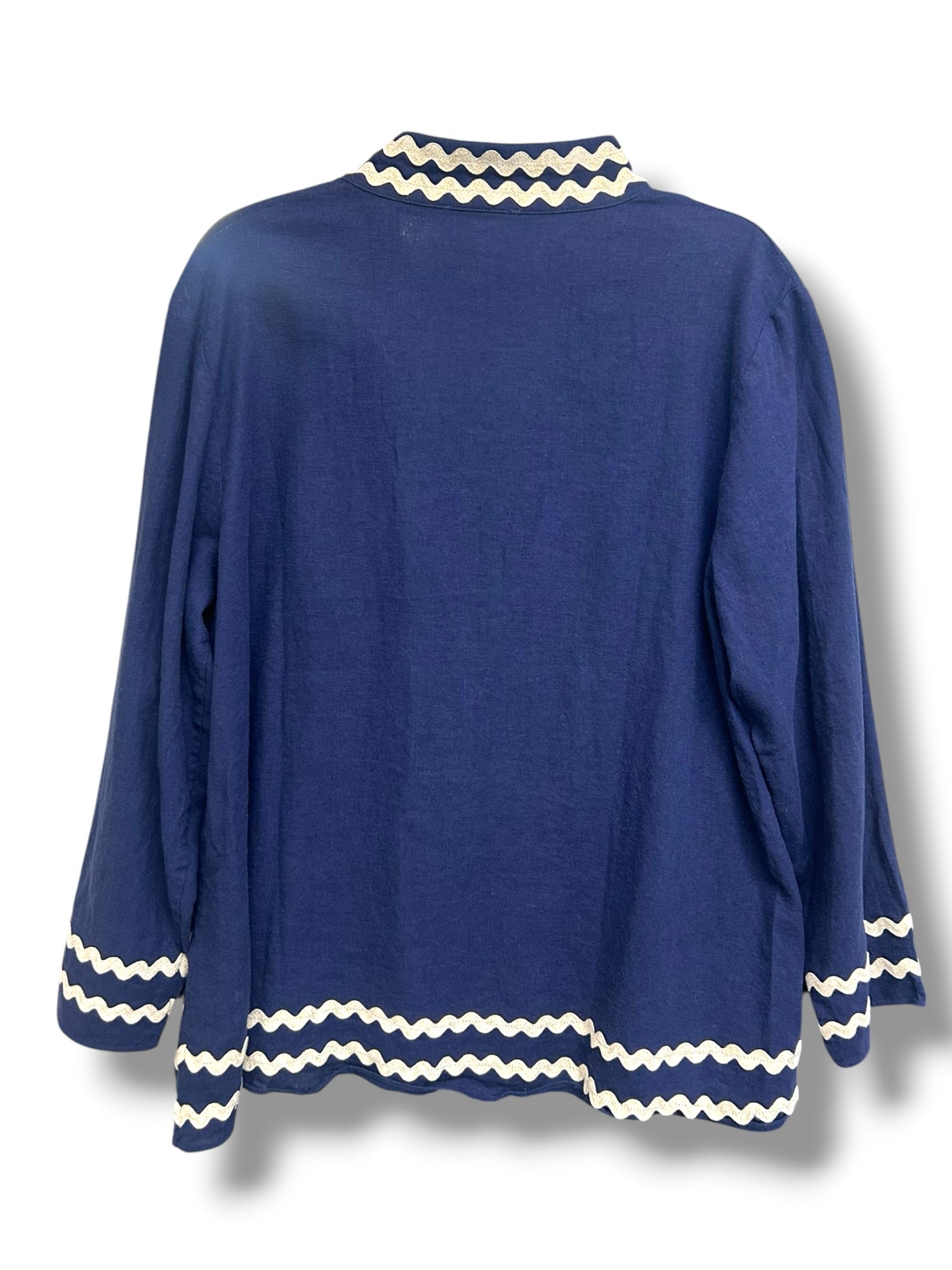 SAIL TO SABLE NAVY LINEN RICRACK TRIM V NECK BLOUSE SIZE XXL