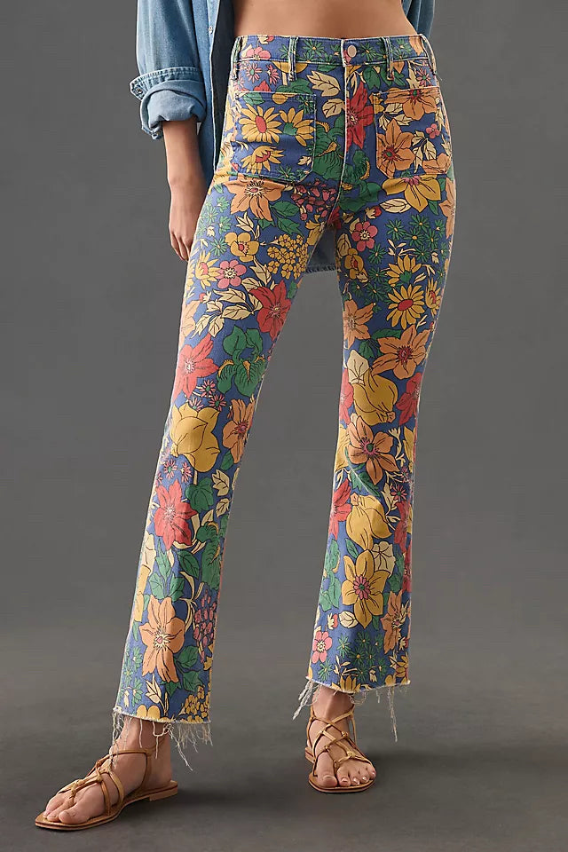 ANTHROPOLOGIE MOTHERTHE HUSTLER PATCH POCKET FRAN ANKLE JEANS IN FRESH BLOOMS