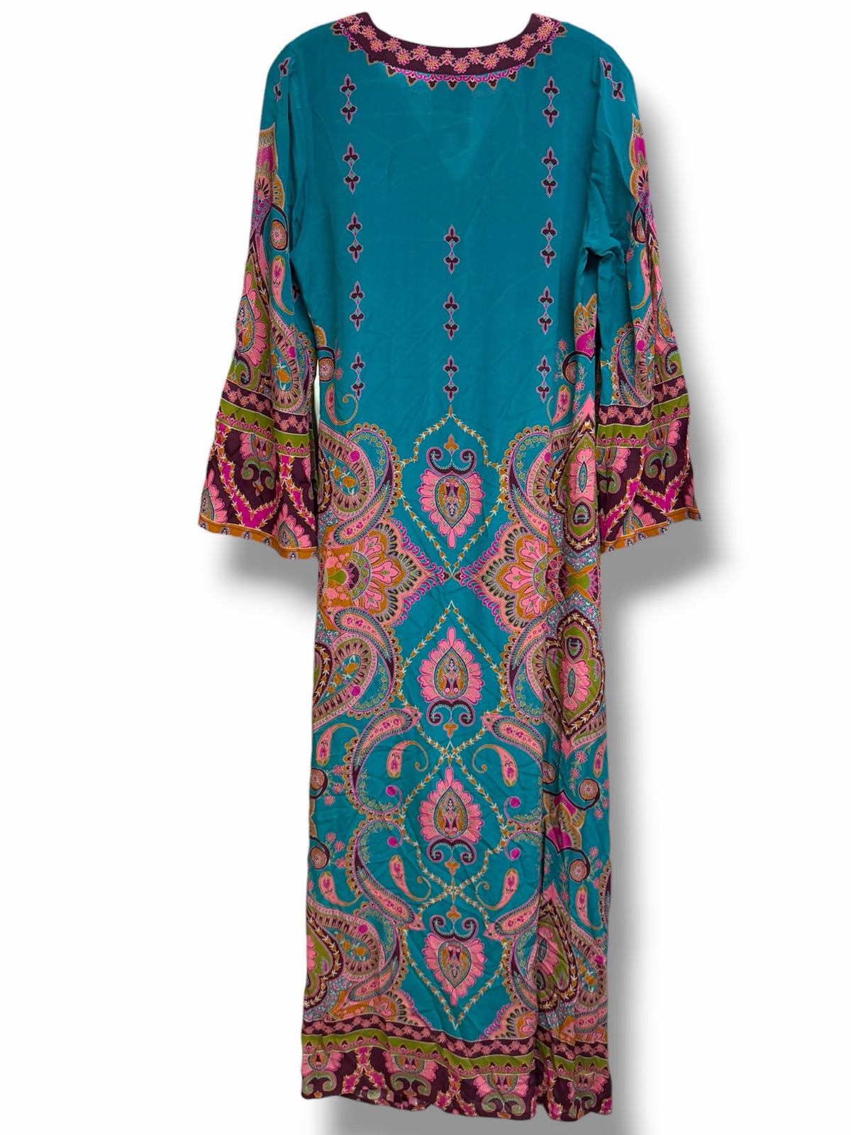 JOHNNY WAS JUDITH SILK PAISLEY PRINT TEAL MAXI DRESS SIZE SMALL