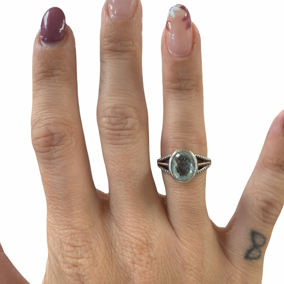 EFFY BEZEL SET OVAL GREEN AMETHYST 925 STERLING 18K GOLD RING