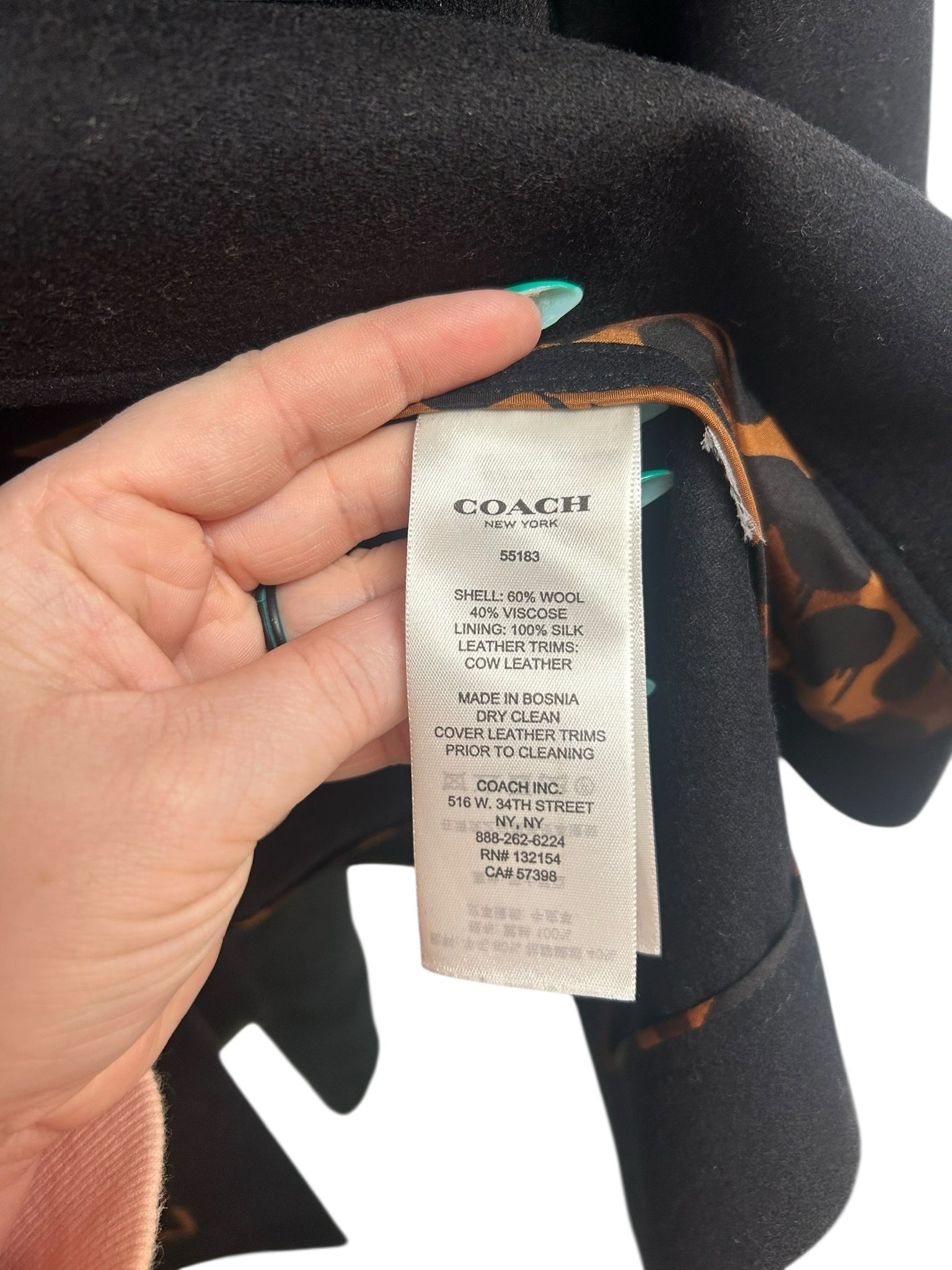 COACH CONVERTIBLE WOOL TRENCH COAT 3 IN 1 BLACK SIZE 0