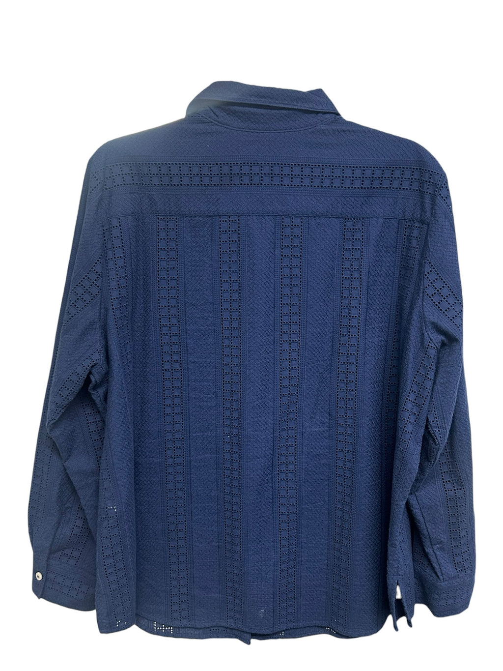 FOXCROFT EYELET NAVY BLUE ZOEY BUTTON DOWN COTTON BLOUSE SIZE 18