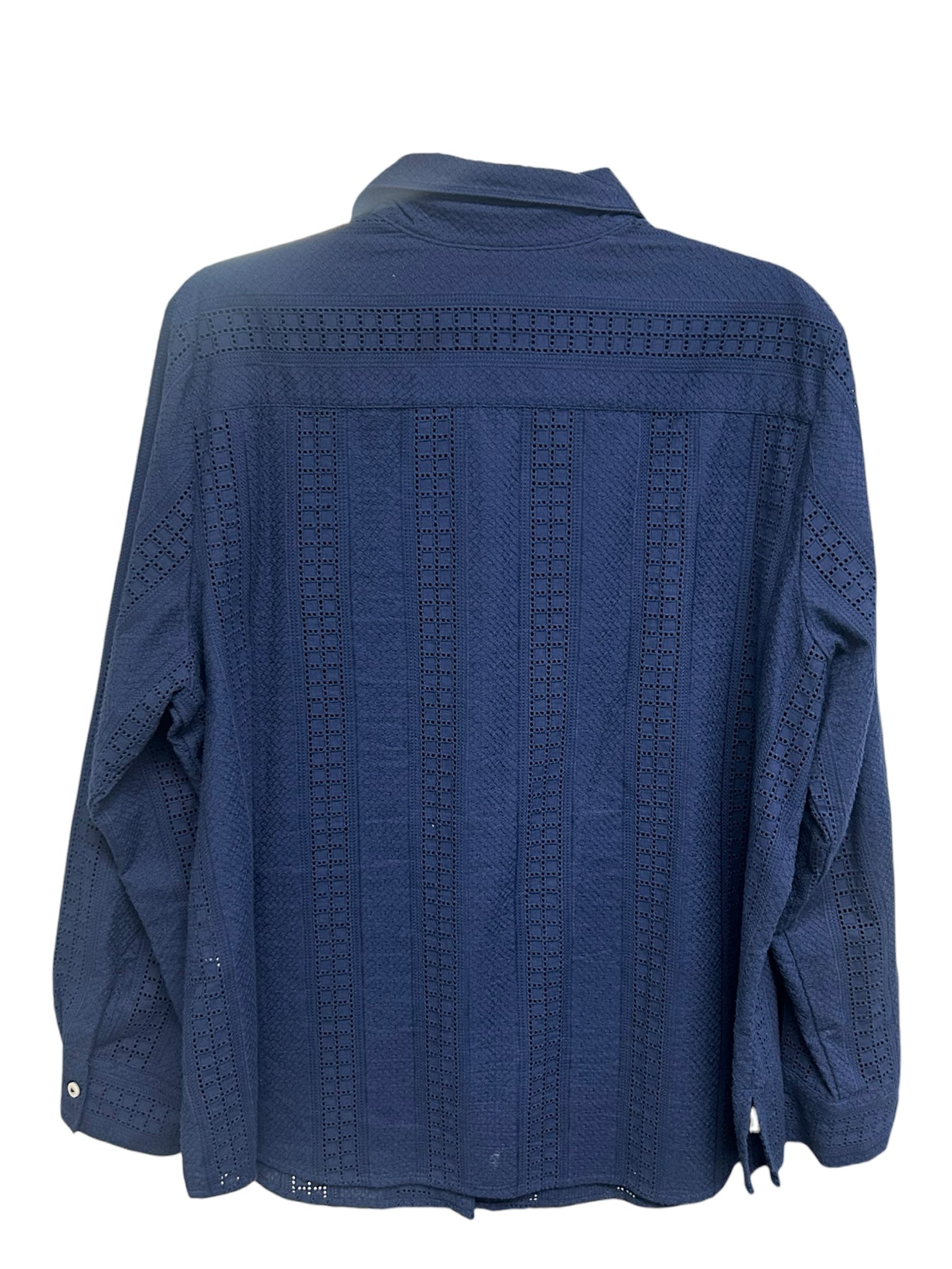 FOXCROFT EYELET NAVY BLUE ZOEY BUTTON DOWN COTTON BLOUSE SIZE 18