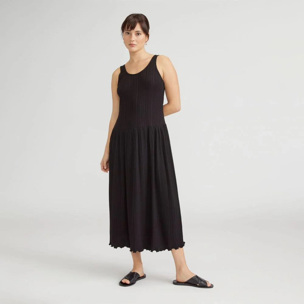 NEW WITH TAGS EVERLANE THE RIB SOFT KNIT BLACK MIDI DRESS SIZE LARGE