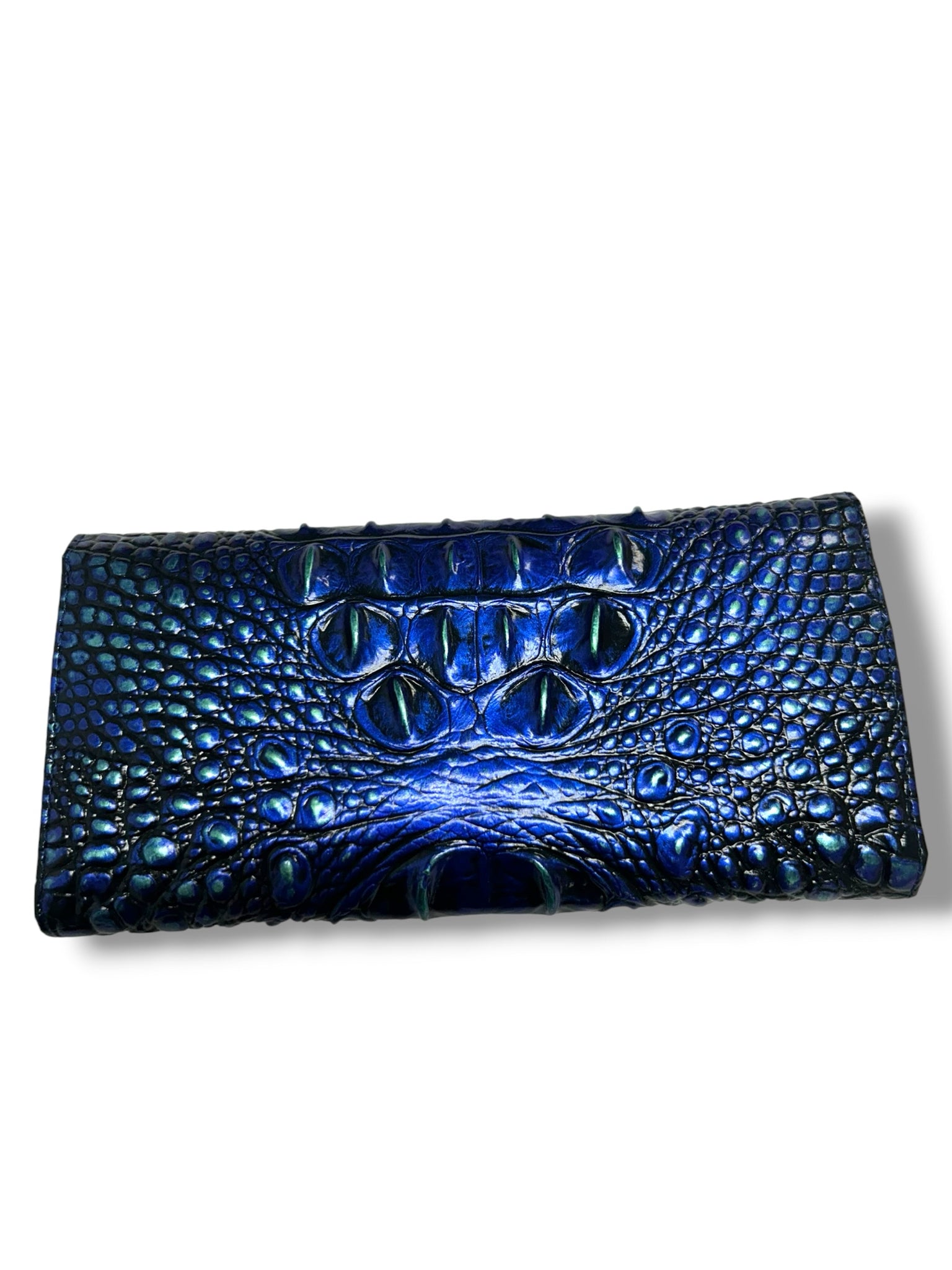 BRAHMIN MIRAGE MELBOURNE FLAP BLUE CROC EMBOSSED WALLET