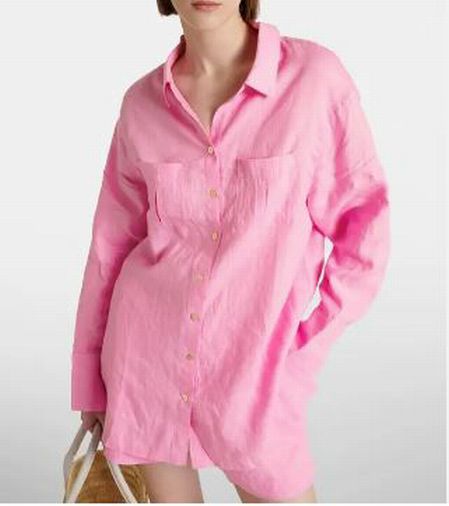 HEIDI KLEIN NEW! MARINA CAY BEACH LINEN BABY PINK BUTTON DOWN SHIRT SIZE XL