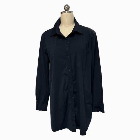 LYSSE SCHIFFER STRETCH NAVY TUNIC SHIRT SIZE L