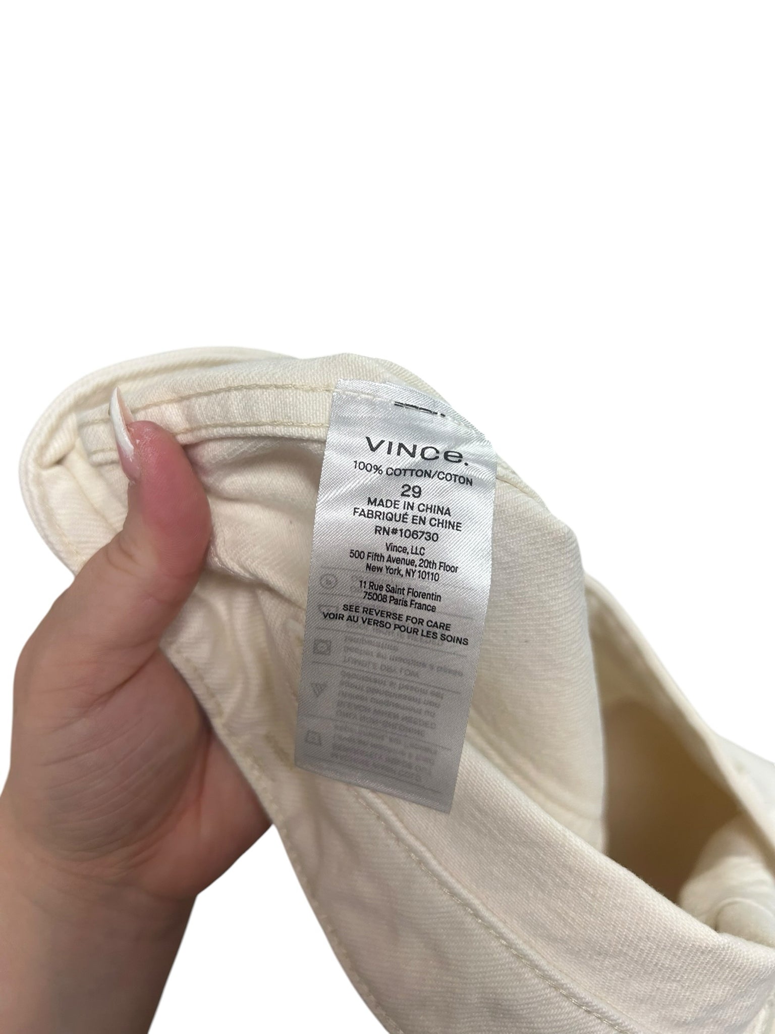 VINCE CROPPED HIGH RISE CARGO IVORY WIDE LEG JEANS SIZE 29
