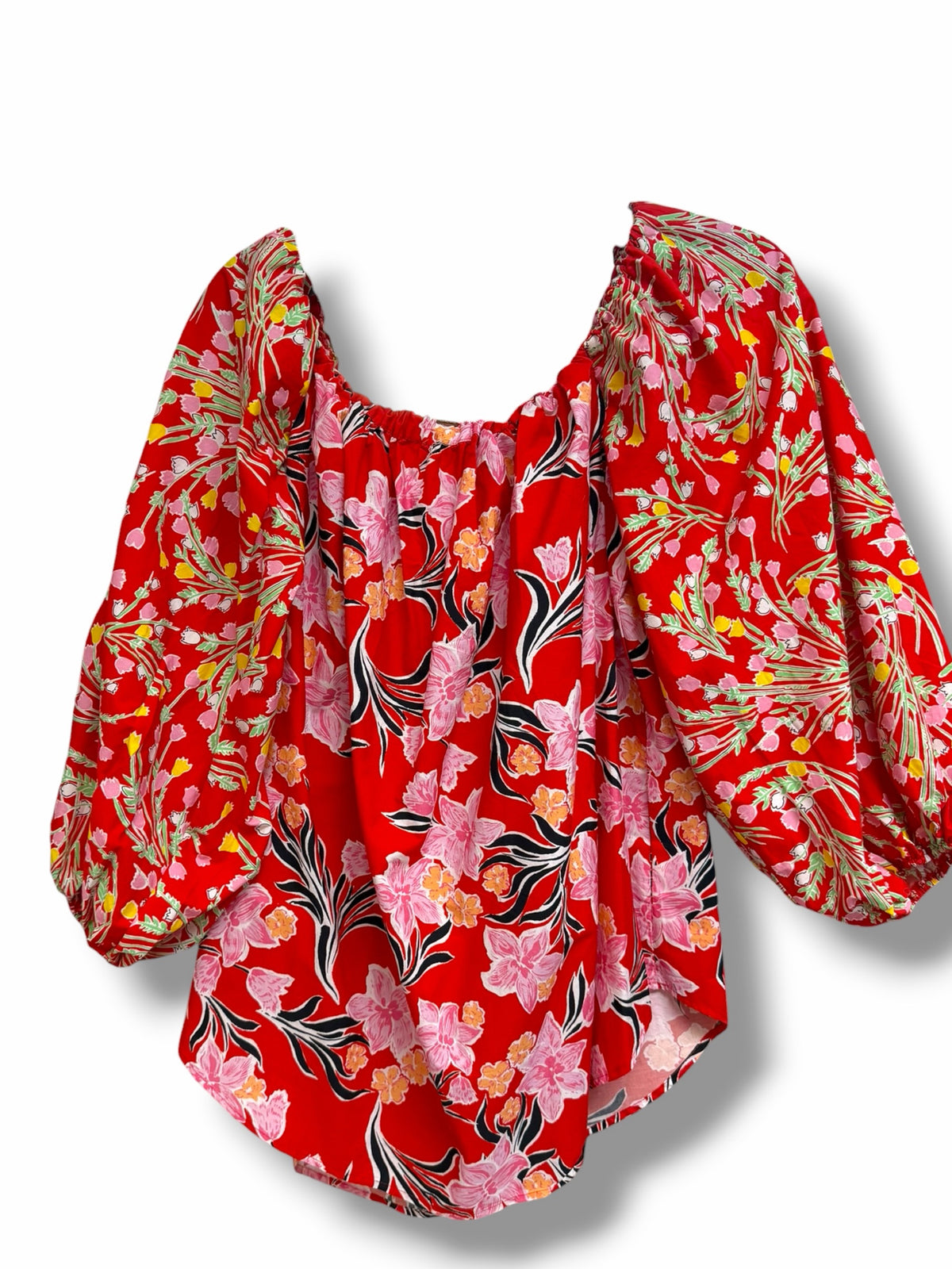 FREE PEOPLE SUMMER FLORAL GARDENIA RED PRINT TUNIC TOP SIZE LARGE