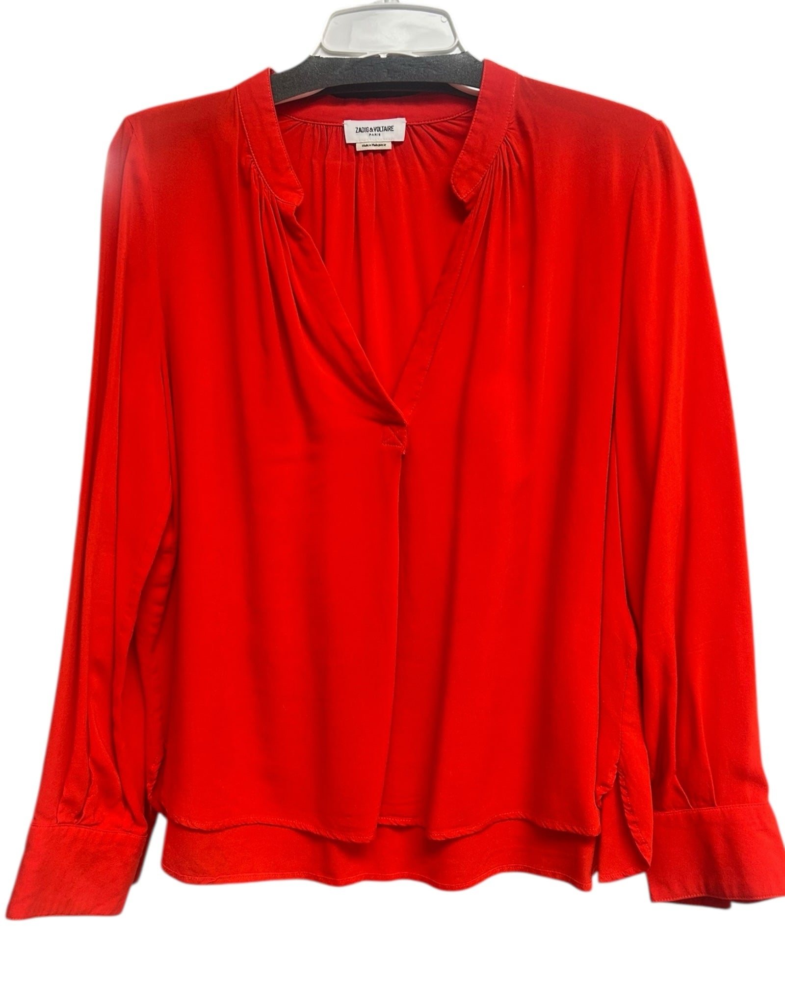 ZADIG & VOLTAIRE TINK BRIGHT RED V NECK BUTTON DOWN BLOUSE SIZE MEDIUM