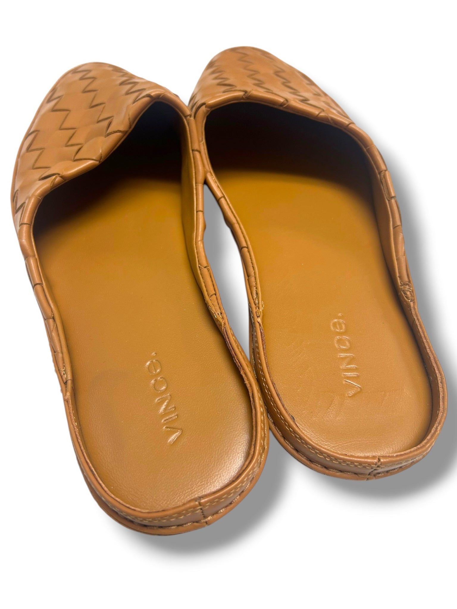 WOMEN'S VINCE FREEMAN WOVEN  TAN LEATHER SLIP ON MULE SIZE 8.5
