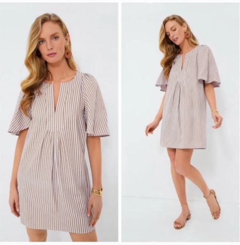 POMANDER PLACE LILAC STRIPE FINLEY FLUTTER SLEEVE DRESS SIZE: XXL