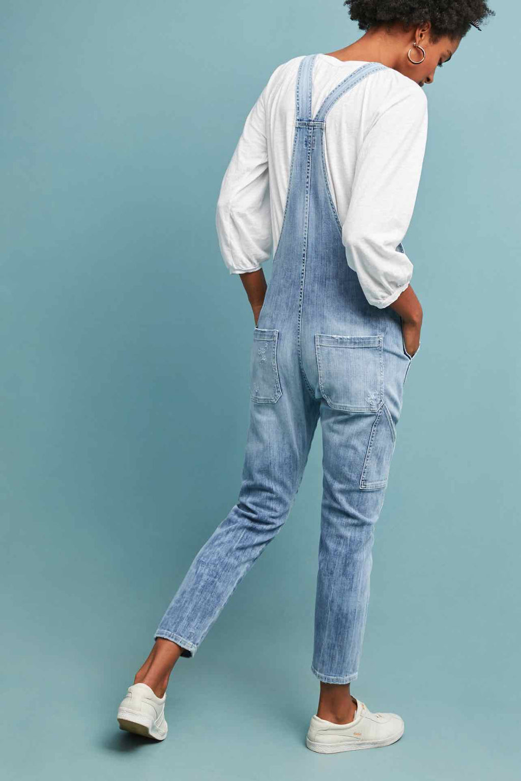 ANTHROPOLOGIE CITIZENS OF HUMANITY AUDREY DISTRESSED DENIM OVERALLS  SIZE: S