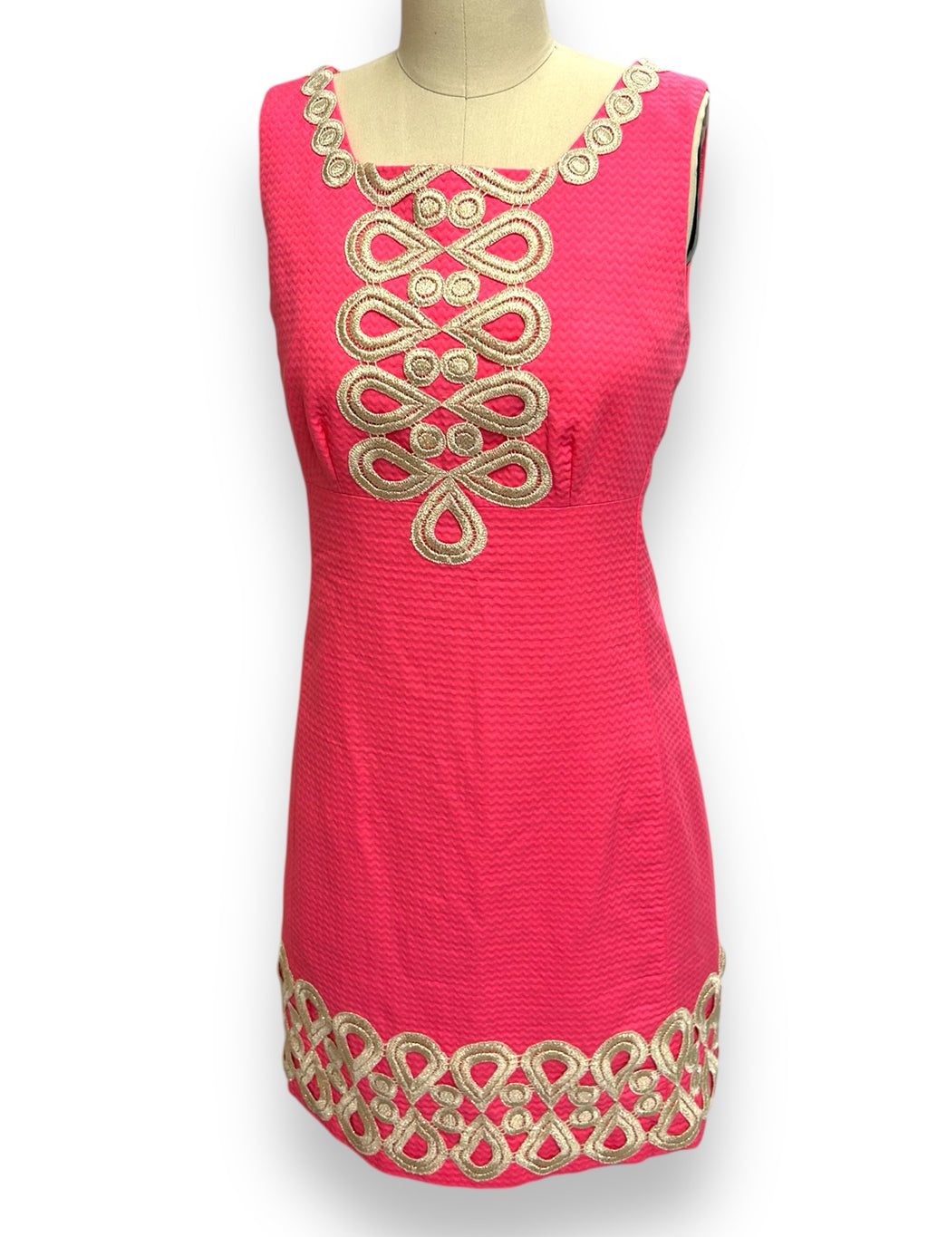 LILLY PULITZER ADELSON EMBROIDERED PINK GOLD SHIFT DRESS SIZE 6