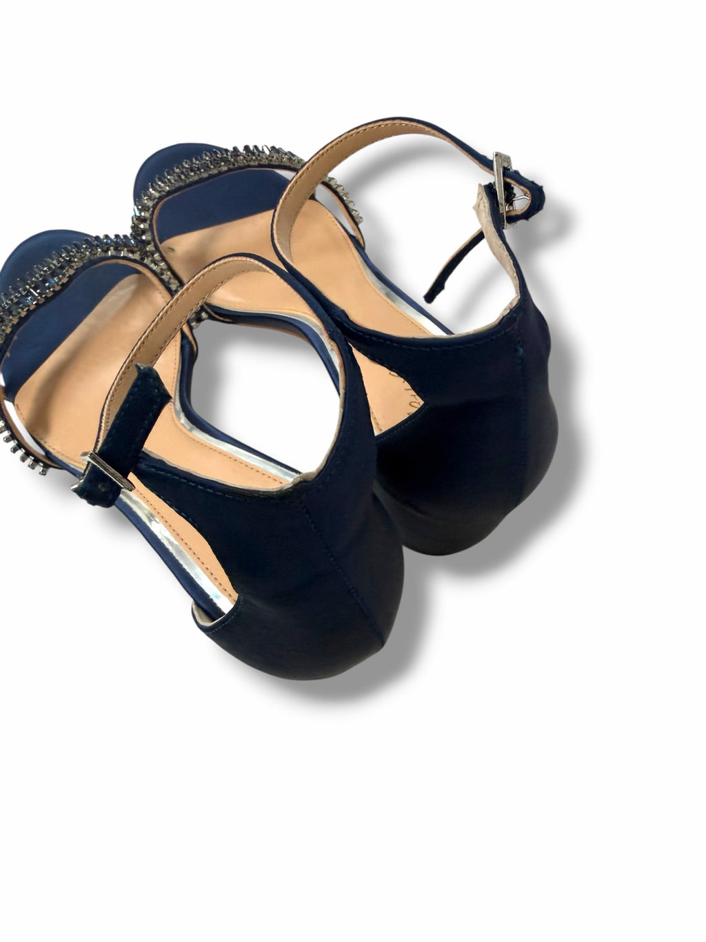 NEW IN BOX BADGLEY MISCHKA JOANNE SATIN JEWEL STRAPPY BLOCK HEEL SIZE 9