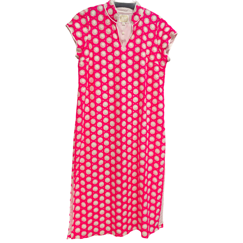 NWOT SAIL TO SABLE SPLIT NECK LINED FLORL CROCHET PINK WHITE MAXI DRESS