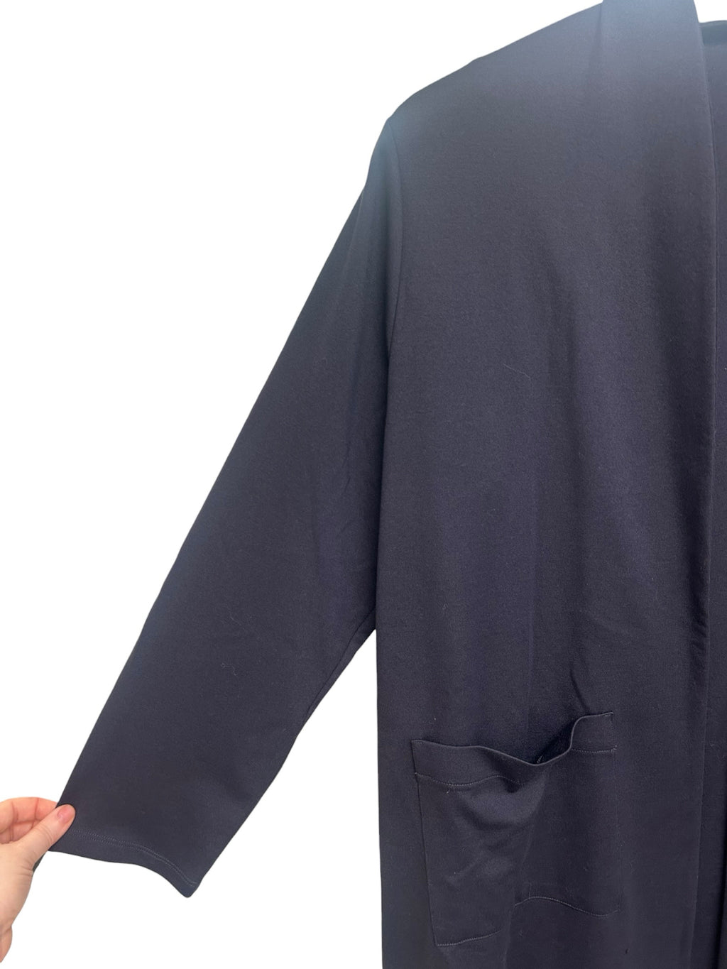 EILEEN FISHER NAVY TENCEL OPEN COLLARLESS KNIT CARDIGAN SIZE XL