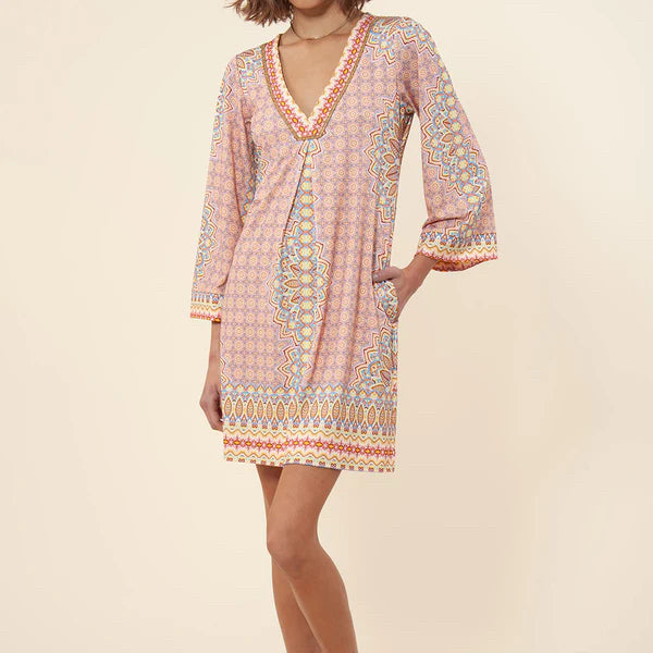 HALE BOB NICOLETTE JERSEY BEADED KNEE LENGTH LONG SLEEVE DRESS SIZE LARGE