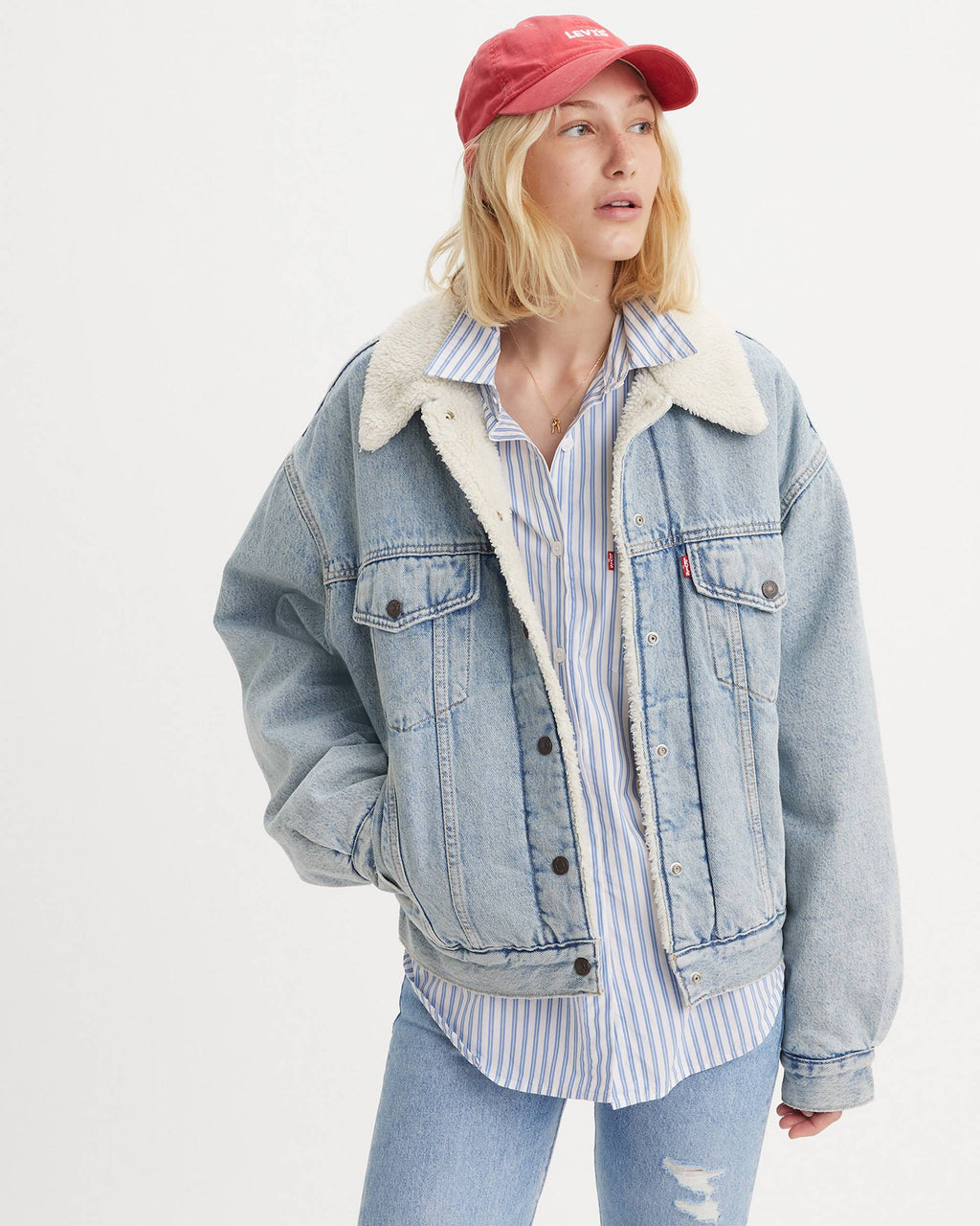 NWT LEVI'S SHERPA 90'S TRUCKER DENIM JACKET LIGHT WASH SIZE XS