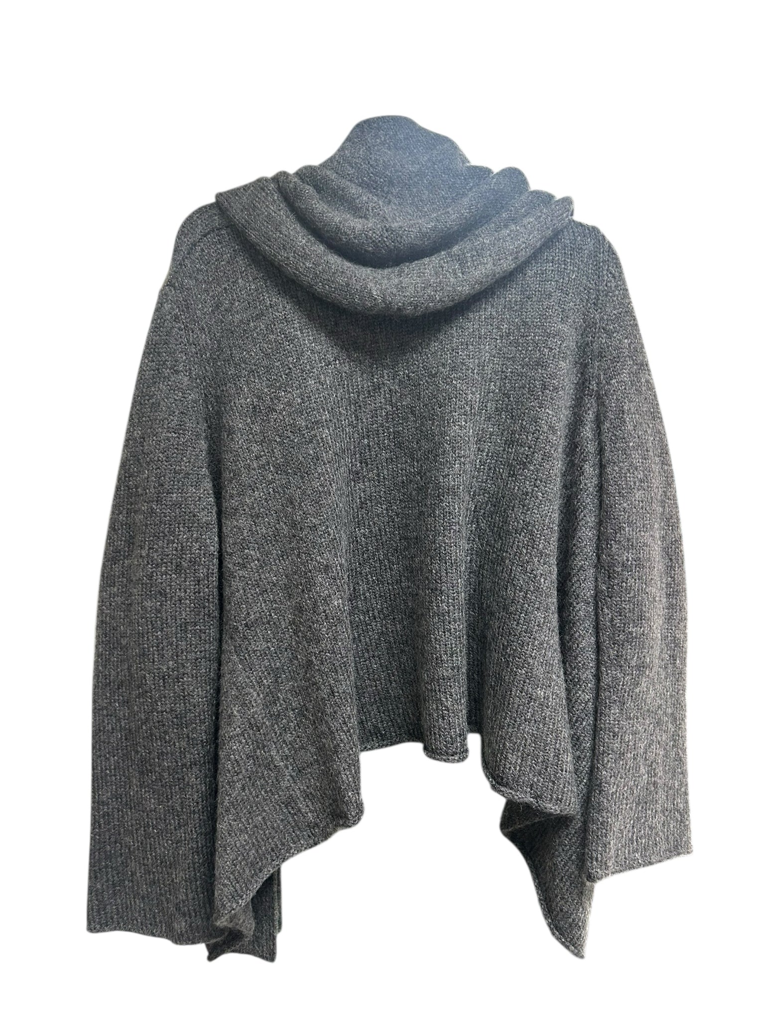 EILEEN FISHER GRAY KNIT WOOL/MOHAIR OPEN FRONT HOODED CARDIGAN SIZE XL