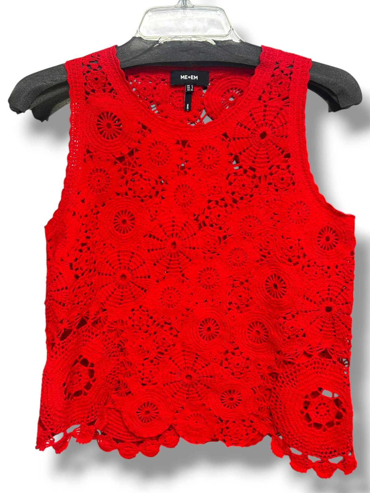 ANTHROPOLOGIE ME+EM ASYMMETRIC CROCHET RED VEST TANK TOP SIZE 2