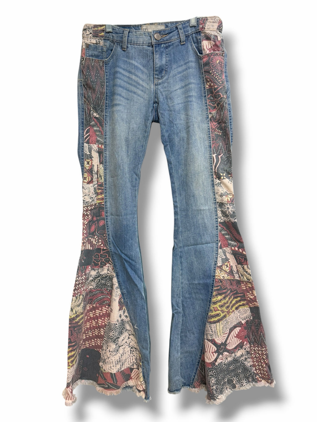 FREE PEOPLE BALI PATCHWORK LOW RISE  BELL BOTTOM JEANS SIZE 25