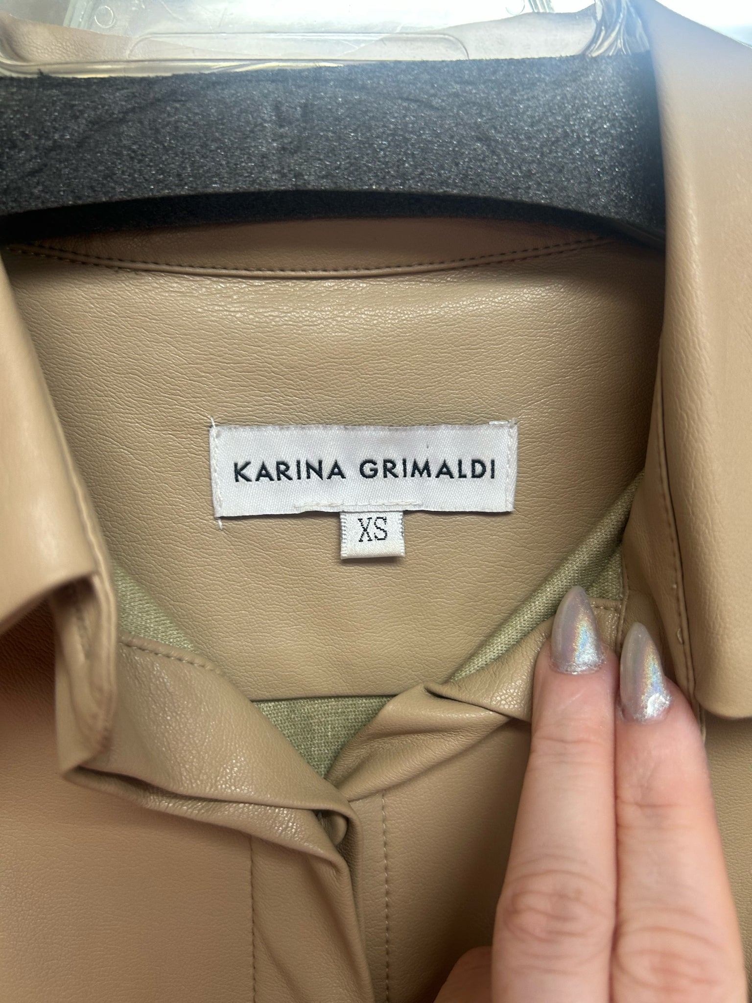 KARINA GRIMALDE VEGAN LEATHER BUTTON FRONT TAN MINI DRESS SIZE XS
