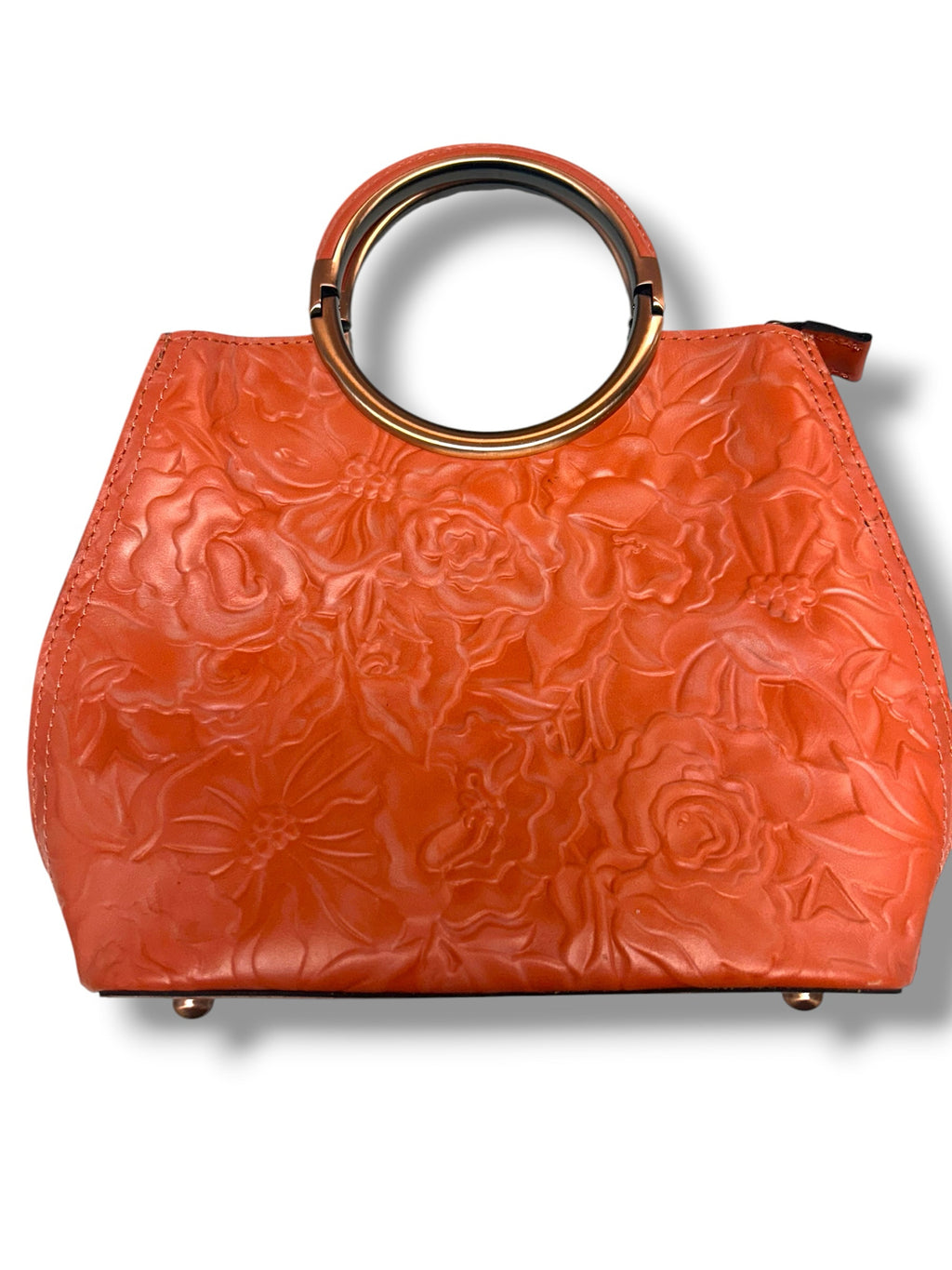 PATRICIA NASH ARIA RING HANDLE SHOPPER ORANGE TOOLED LEATHER