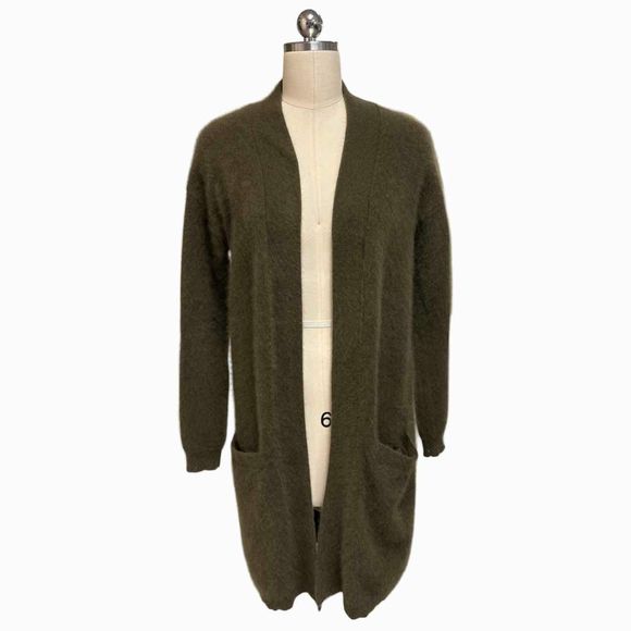 SWTR 100% ASIATIC RACCOON OPEN OLIVE CARDIGAN SIZE XS