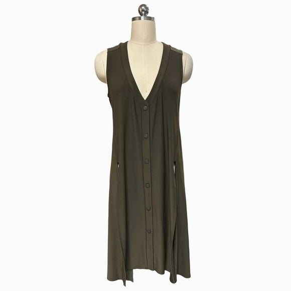 SYMPLI HIGH SLIT OVER UNDER BUTTON FRONT OLIVE TUNIC TOP SIZE 4