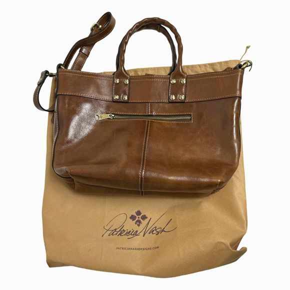 PATRICIA NASH TOP HANDLE LEATHER MEDIUM DARK BROWN TOTE