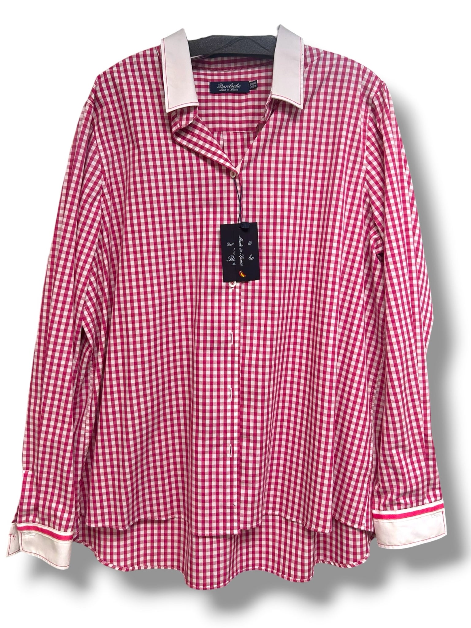 NWT BARILOCHE FIONA PINK GINGHAM COLLARED BUTTON DOWN TOP SIZE XL