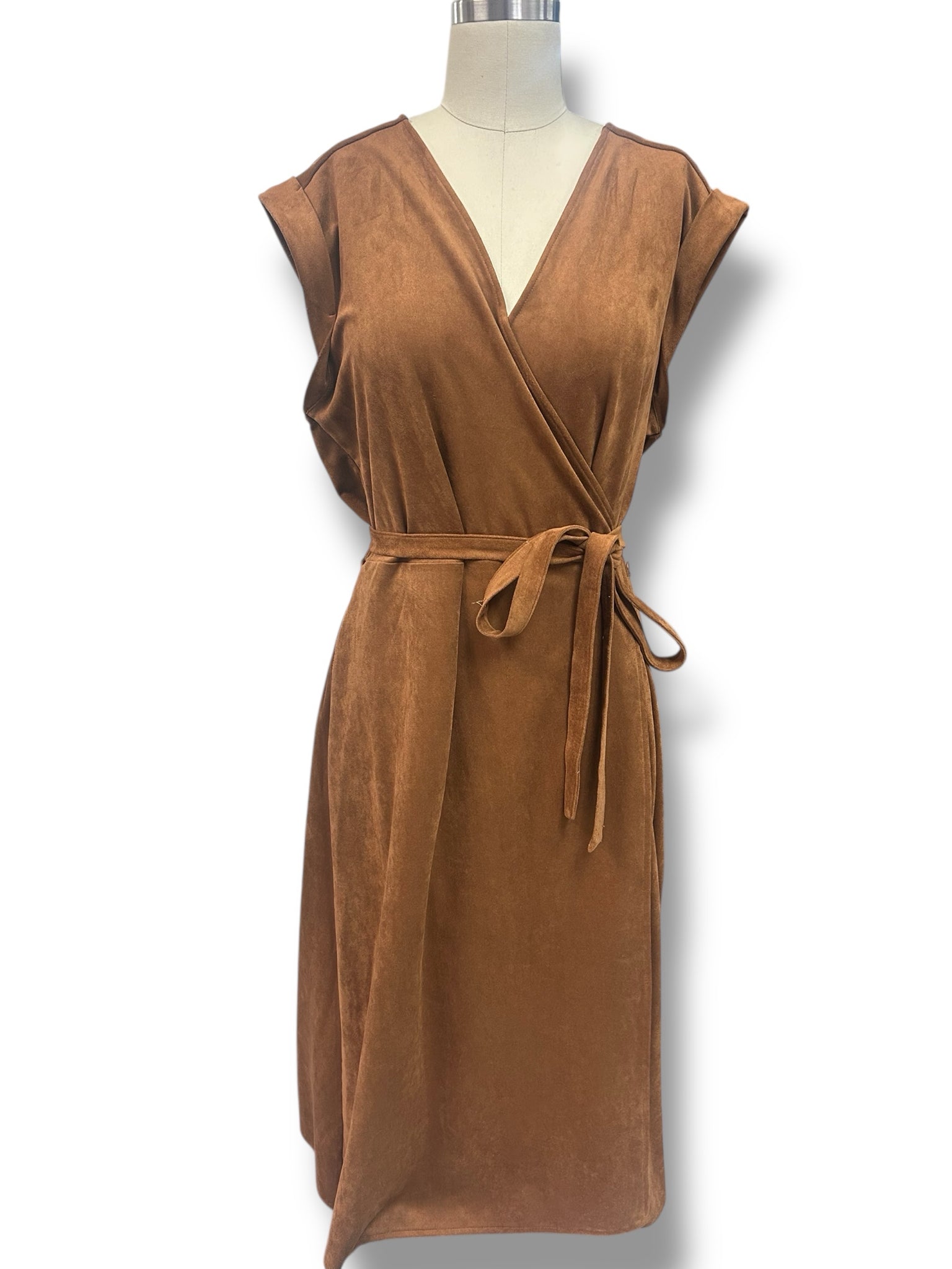 BANANA REPUBLIC VEGAN SUEDE CAMEL WRAP DRESS SIZE 16