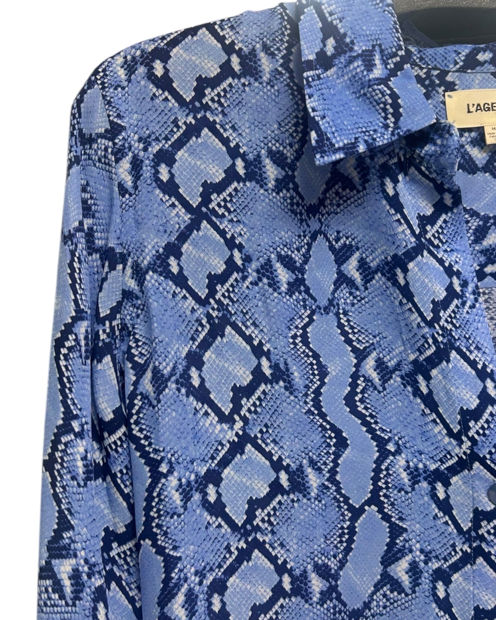 L'AGENCE NINA SILK BLOUSE PALOMA BLUE SNAKE PRINT SIZE MEDIUM