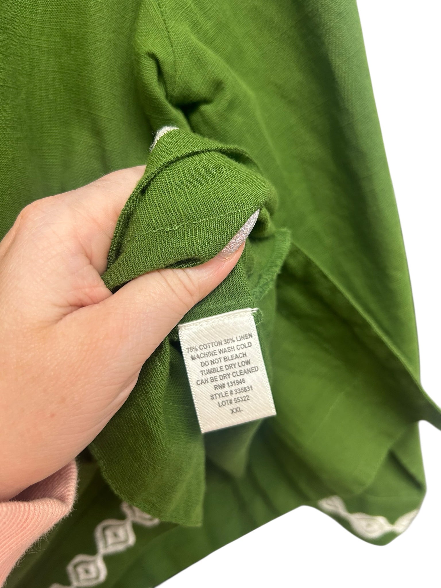 JUDE CONNALLY ELYCE EMBROIDERED LINEN COTTON GARDEN GREEN TOP SIZE XXL