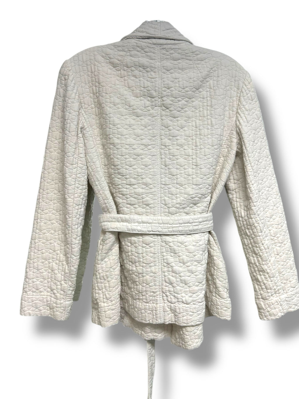 RAQUEL ALLEGRA QUILTED SHAW COLLAR SHORT BELTED MUSLIN JACKET SIZE 0