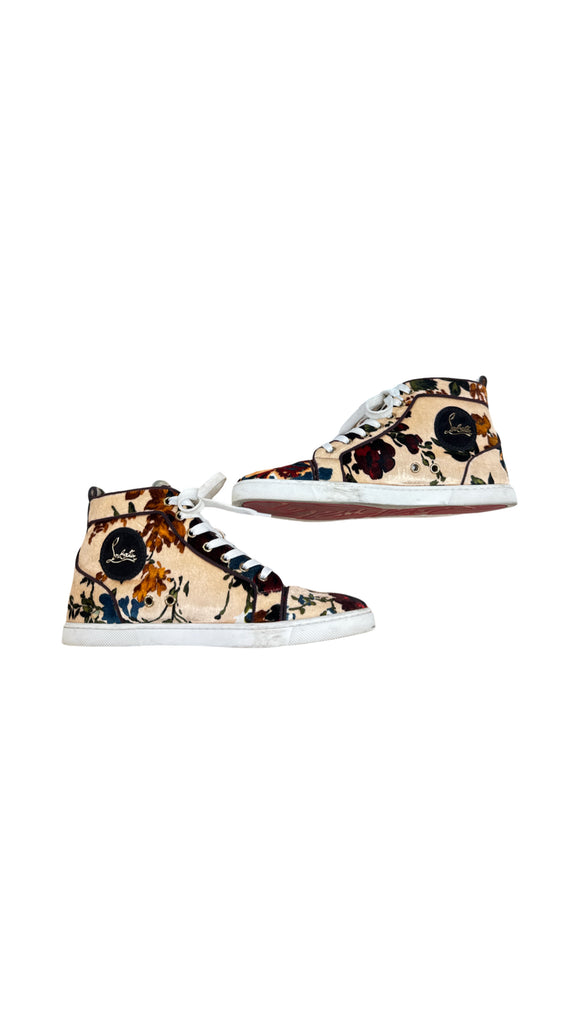 CHRISTIAN LOUBOUTIN BIP BIP FLORAL VELVET HIGH TOP SNEAKER SIZE 38