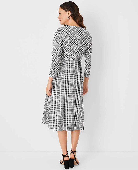 ANN TAYLOR NWT! PLAID MIDI BLACK/WHITE DRESS SIZE 16