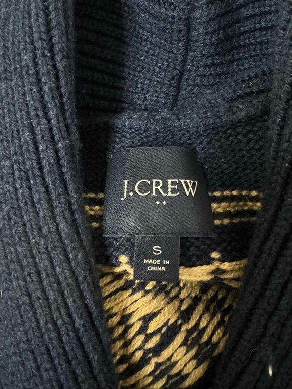 JCREW FAIR ISLE SHAWL CARDIGAN NAVY/BEIGE SWEATER SIZE S