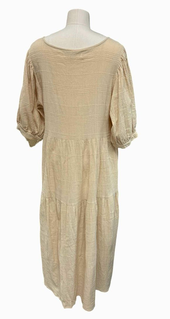 DAUGHTERS OF INDIA MAXI TIERED 100% COTTON CREAM DRESS SIZE XL