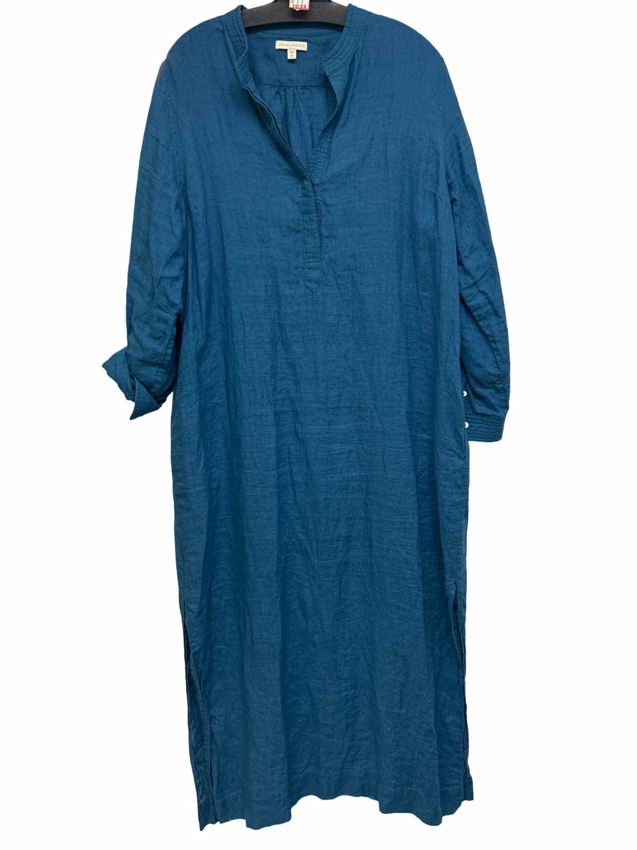 ANN MASHBURN LINEN SPLIT NECK MAXI DRESS SIZE: XL
