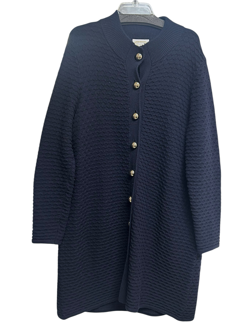 STS SAIL TO SABLE WOOL HONEYCOMB NAVY CABLE KNIT LONG CARDIGAN SIZE XXL