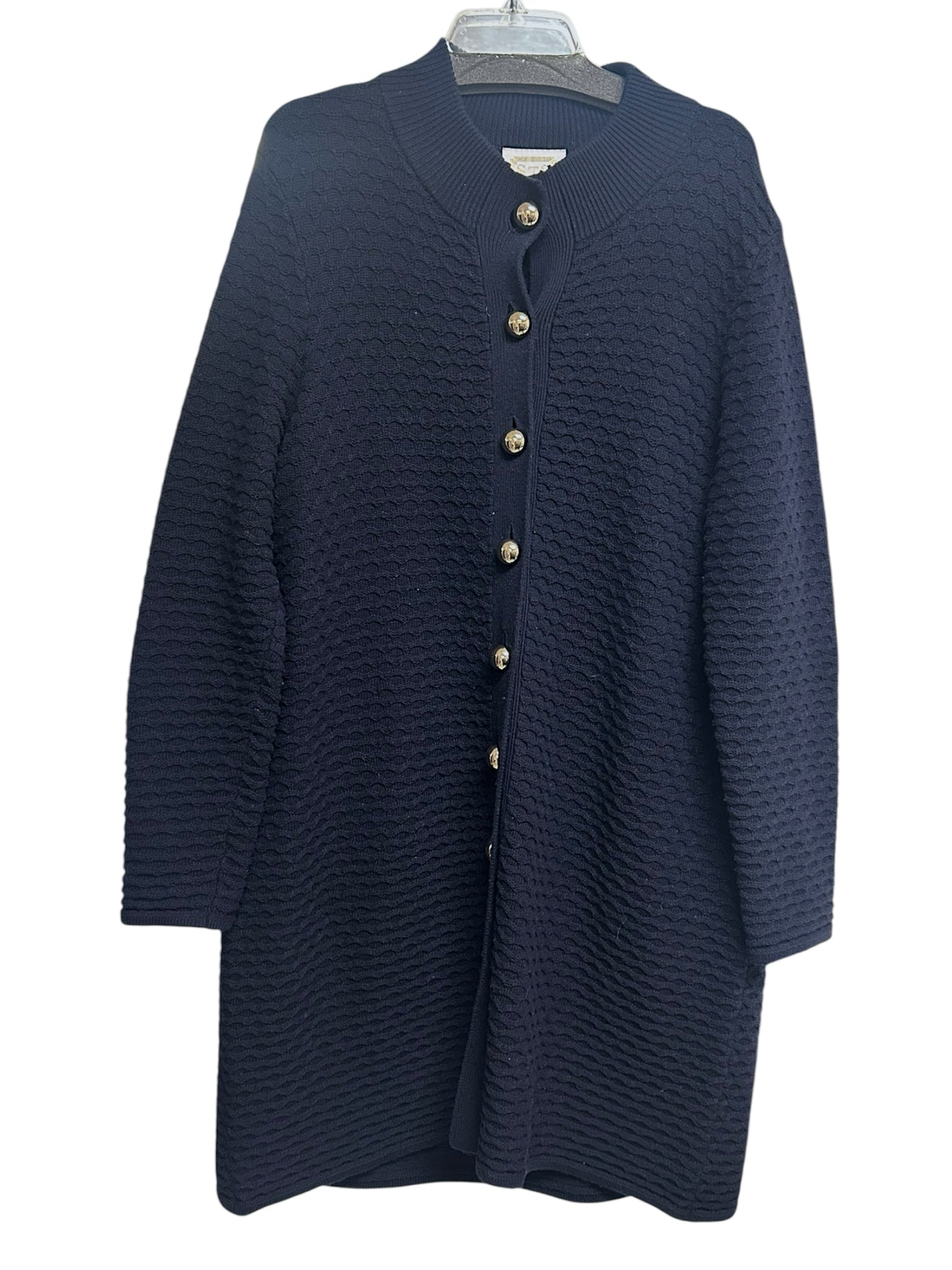 STS SAIL TO SABLE WOOL HONEYCOMB NAVY CABLE KNIT LONG CARDIGAN SIZE XXL