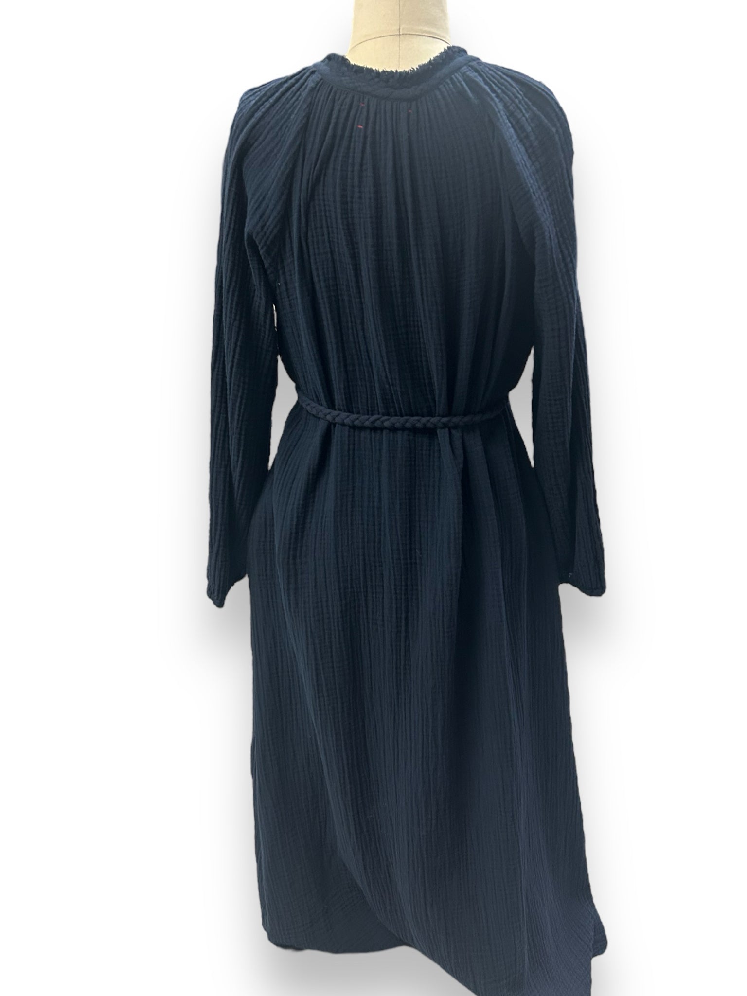 XIRENA ANDREA LS GAUZE MIDI W/BRAIDED BELT NAVY SIZE SMALL