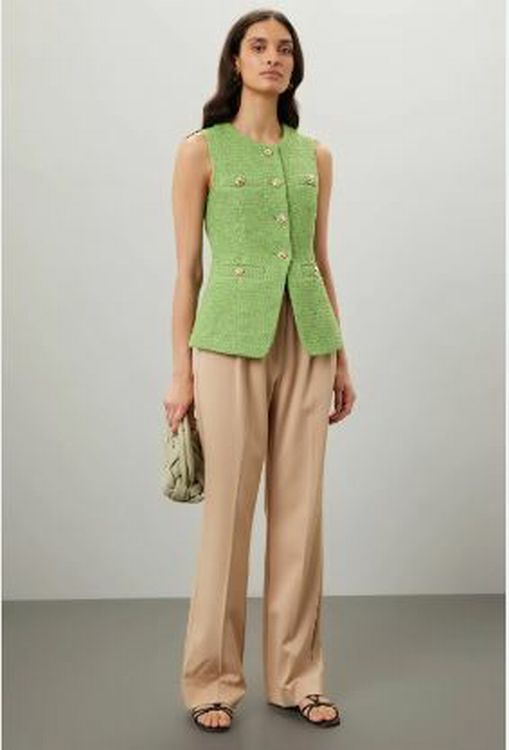 ENDLESS ROSE KELLY GREEN TWEED SPLIT TOP SHORT SET SIZE XS