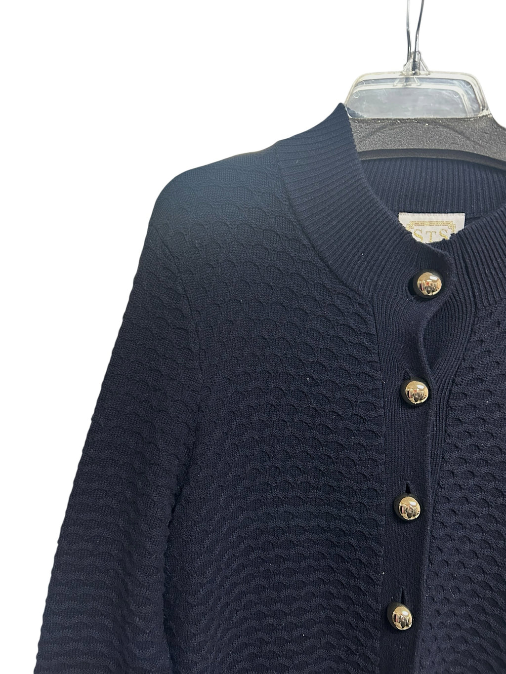 STS SAIL TO SABLE WOOL HONEYCOMB NAVY CABLE KNIT LONG CARDIGAN SIZE XXL