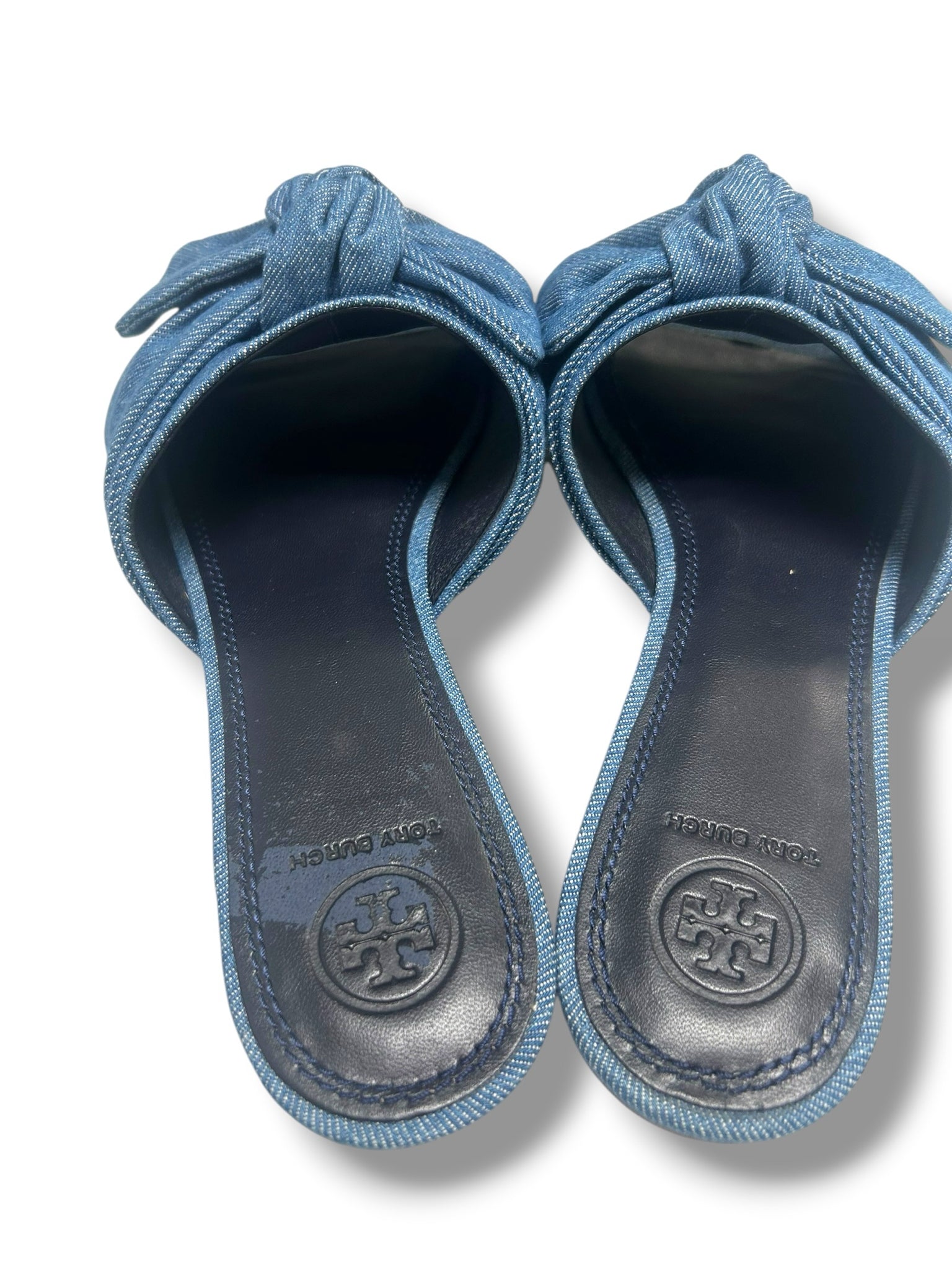 TORY BURCH ANNABELLE DENIM BOW SLIDE SANDALS SIZE 9