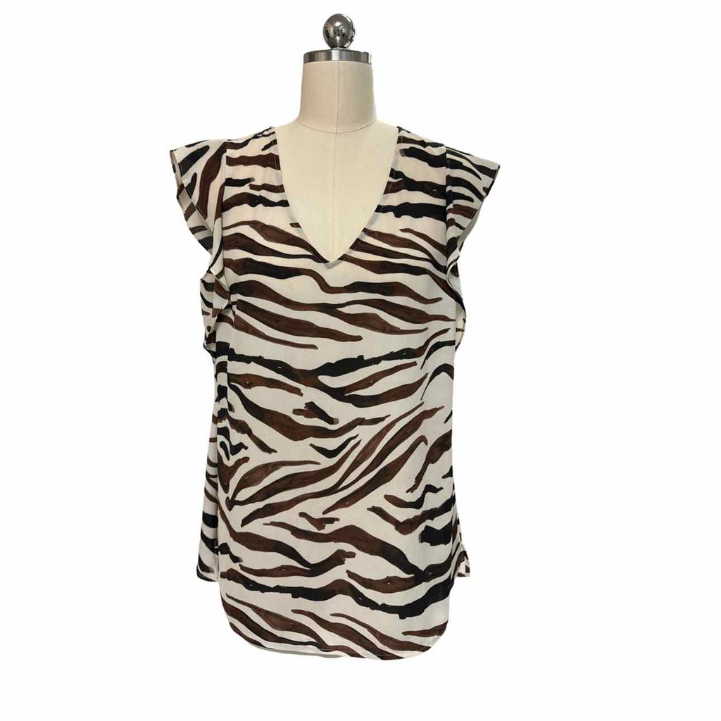 CABI 3771 SIMONE RUFFLED CAP SLEEVE ZEBRA BLOUSE SIZE  M